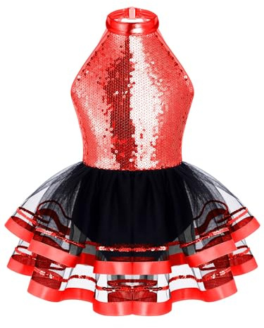 Mufeng Girls Sequins Ballet Dress Dance Costume Sleeveless Shiny Glitter Backless Ballerina Tutu Skirt Leotard