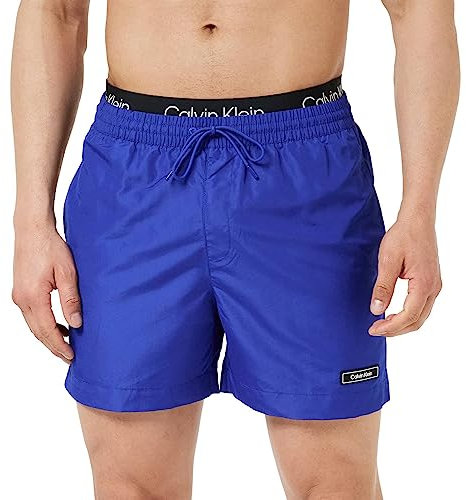 Calvin Klein Short De Bain Homme Medium Double WB Long, Bleu (Mid Azure Blue), L