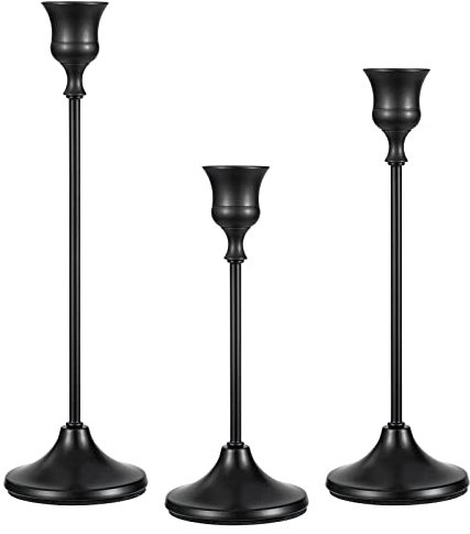 Bougeoir Chandelier, Lot de 3 Candélabre Rétro Métal Bougeoirs Porte-Bougies, Vintage et Modernes Maison Décoration, Compatibles avec Bougies Coniques pour Mariage, Dîner Banquet, Fête, Noir