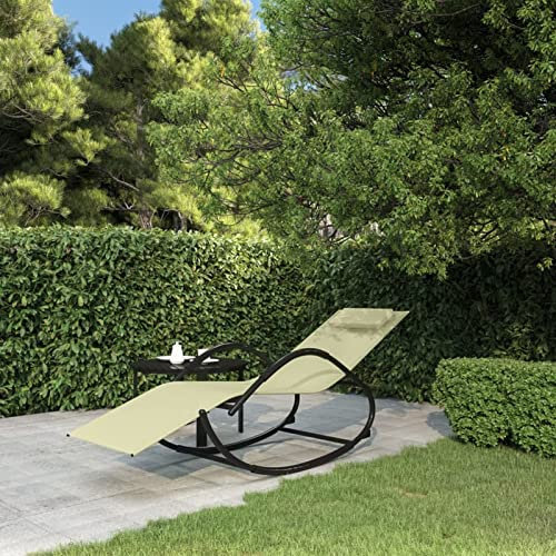 ZEYUAN Schaukelliege Creme Stahl und Textilene, Liegestuhl Balkon, Gartenliege, Sonnenliege, Deckchair, Saunaliege, Liege Outdoor,