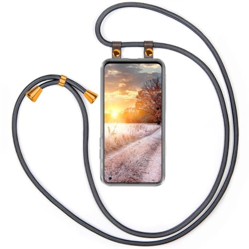 moex Handykette für OnePlus Nord 2T Hülle mit Band abnehmbar, Handyhülle mit Kette zum Umhängen, Handyband 155 cm lang Stoff Kordel Umhängehülle, Handy Umhängeband, Anthrazit