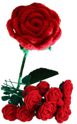 JOPOYOCO 1 fleur tricotée en laine artificielle, rose rouge pour fête des mères, mariage, anniversaire, Saint-Valentin, fête des femmes