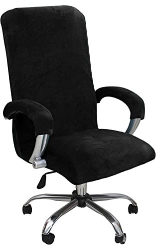 KAYBTNT Samt Bürostuhl Bezug, Hohe Lehne Bürostuhl Sitzbezug, Waschbarer Stretch Spandex Drehstuhl Stuhlhussen, Schonbezug für Bürostuhl, Universal Computer Stuhl überzug,Schwarz,XLarge