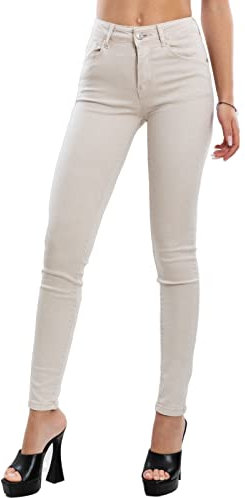 Toocool Damen-Jeans, Skinny-Hose, Slim Fit, elastisch, figurbetont, VI-8006, beige, M