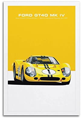 YIBIN Vintage Auto Poster Super Car Racing Car für Ford GT40 Mk IV Poster Dekorative Malerei Leinwand Wandposter und Kunstbild Druck Moderne Familie Schlafzimmer Dekor Poster 30 x 45 cm