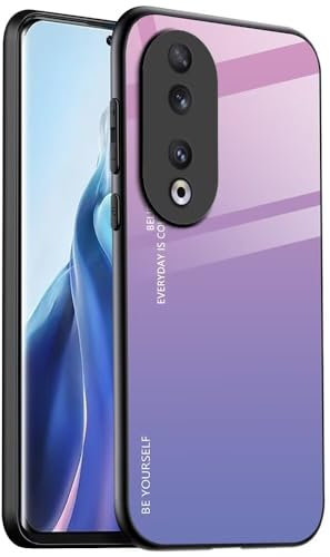 EASSGU Coque Adapté pour Honor 90 5G (6.7 inches), Coque Arrière en Verre Dégradé Anti-Chute et Anti-Rayures Étui de Téléphone Portable - Rose Mauve