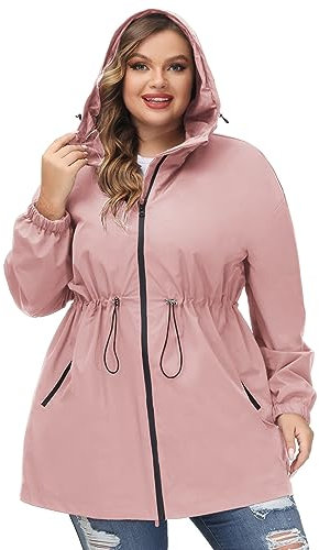 Hanna Nikole Damen Jacke Casual Leicht Regenjacke Übergangsjacke Damen Outdoorjacke Packbar Reisen Fahrrad mit Kapuze Rosa 52