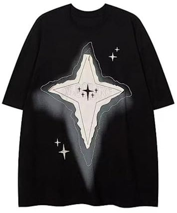 CUTEGAL Y2K 90er Jahre Star Shirt Star Top Vintage Oversize Shirts Graphic Tees Herren Damen Y2k Tops Casual Unisex Streetwear, Schwarz, Mittel