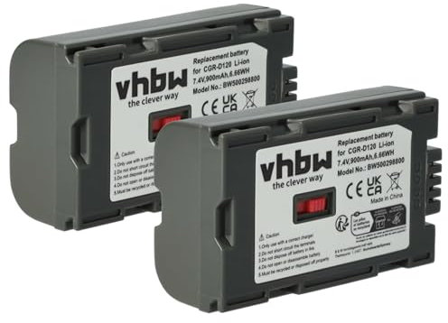 vhbw 2X Akku Ersatz für Panasonic CGP-D110, CGP-D120, CGP-D220, CGP-D28SE/1B, CGP-D320 für Videokamera Camcorder (900mAh, 7,2V, Li-Ion)