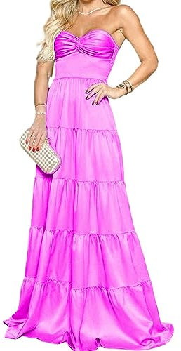 Leader of the Beauty Vestido formal de noche acampanado, vestido de fiesta para mujer, sin tirantes, vestidos de invitada de boda, fucsia, 44