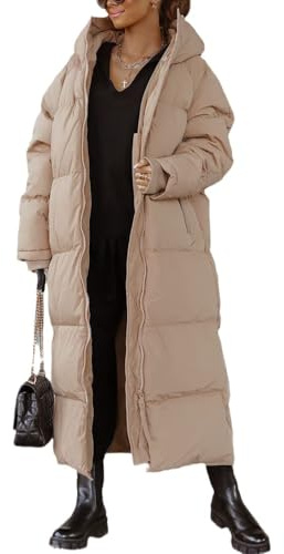 Tankaneo Damen Lange Mantel mit abzippbarer Kapuze Langarm Puffer Gesteppter Mantel Funktionsjacke in Daunenoptik Oberbekleidung