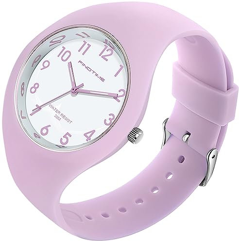 findtime Lila Jelly Armbanduhr Damen für Frauen Studenten Mädchen Jungs Minimalistisch Bunte Analog Quarz Damenuhr Weich Silikon Armband