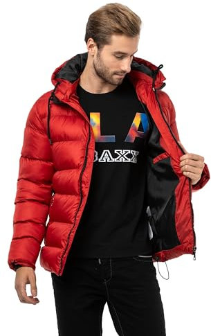 Cipo & Baxx Herren Mantel CM224 Rot – Stylische Winterjacke im modernen Design mit warmem Innenfutter, abnehmbarer Kapuze und funktionalen Details für kalte Tage - CM224 Blau XL