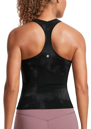 CRZ YOGA Butterluxe Damen Gym Ärmelloses Shirt Sommer Yoga Tank Top Racerback Lang Sport Tops Fitness Blickdichte Oberteile Schwarze Tie-Dye-Blumen 40