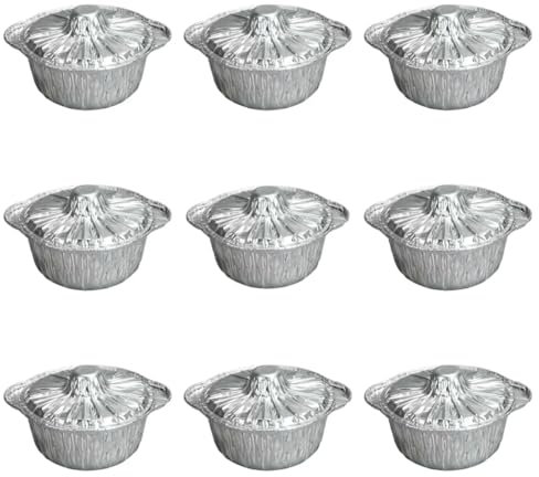Pentole usa e getta in alluminio con coperchi, 9 pentole usa e getta per cucinare, arrostire, conservare stufe da forno (1800 ml)
