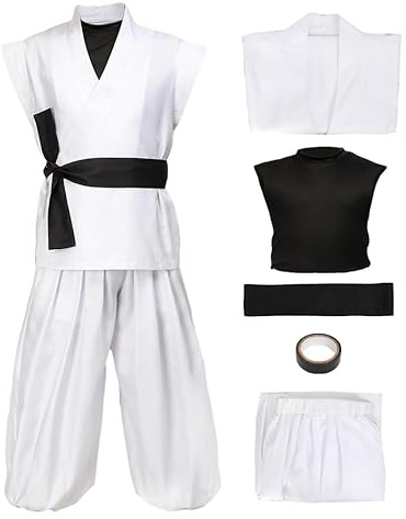 C-ZOFEK Men's US Size Sukuna Cosplay Costume White Kung Fu Suit with Stickers (Large)