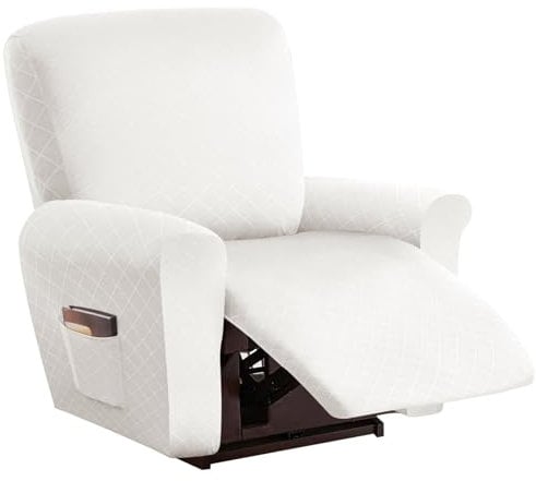 LIFEDX Sesselbezug Relaxsessel Stretchhusse für Relaxsessel 4-Teilig,Stretch Sesselschoner für Relaxsessel mit Taschen,Elastisch Sesselbezug Waschbar für Fernsehsessel Liege Sessel - White||1 Seater