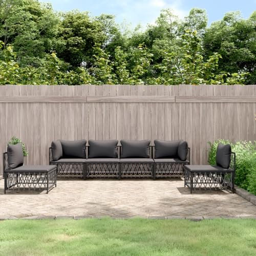 QJBSAVVA 6-TLG Garten-Lounge-Set, Terrassenmöbel Gästebett Balkonmöbel Eckbank Küche Geeignet für Parks Innenhof Outdoor Strand mit Kissen Anthrazit Stahl