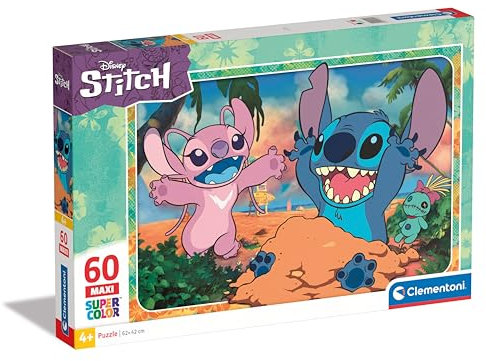Clementoni Disney Stitch - Puzzle 60 Maxi Teile ab 4 Jahren - buntes Kinderpuzzle mit besonderer Leuchtkraft & Farbintensität - Geschicklichkeitsspiel für Kinder 26596