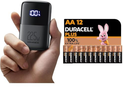 Batterie AA INIU Power Bank e Duracell Plus, confezione da 12, potenza a lunga durata, batteria AA per casa e ufficio