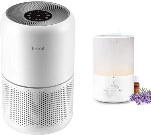 Levoit Air Purifier for Home Bedroom with HEPA & Carbon Air Filters CADR 187 m³/h, 80m² & 3L Humidifiers for Bedroom Baby Room with Night Light, Cool Mist Humidifier