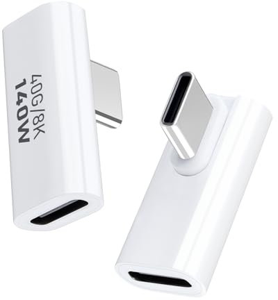 USB C Adapter 40Gbps (2 Pack), USB C Male to Female Adapter 90 Degree Middle Angle USB C 4.0 Type C Adapter Data Transfer Connector Compatible for iPhone 15, Samsung, MacBook and More USB-C Device