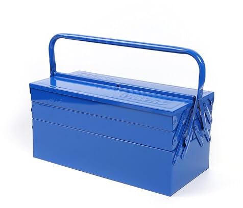 Metall Werkzeugkasten mit Griffsatz Werkzeugkoffer Werkzeugkiste leer Werkzeugbox mit 1 Hauptfach und 2x2 ausziehbare Fächer mit Unterteilung, 40x20x21cm