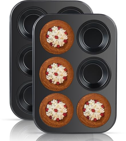 Juego de 2 Moldes Magdalenas Horno,molde magdalenas horno,molde horno,Recubrimiento antiadherente, adecuado para cupcakes de papel, brownies (26,5 x 18,5 x 2,8 cm) (negro)