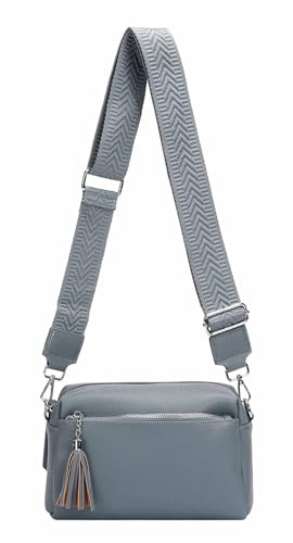 ITALYSHOP24 DAMEN TASCHE Cross Over Body Bag Brusttasche Umhängetasche Schultertasche Brieftasche Smartphone Geldtasche Abend Handy Clutch Jeansblau 2xFach