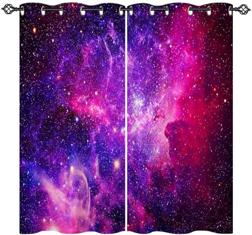 ANHOPE Lila Rosa Weltraum Galaxie Vorhänge mit Ösen Kinder Jungen Mädchen Gardinen Blickdichte Thermo Vorhang Blackout Curtain Schlafzimmer Wohnzimmer Verdunklungsvorhänge 2er Set H 175 x B 140 cm