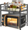 Henmeili Soporte Extensible 40-65 cm con 6 Ganchos para Horno de Microondas, Ajustable, Rejilla para encimera de Cocina Organizador Estanteria Mueble (Negro, 2 Niveles)