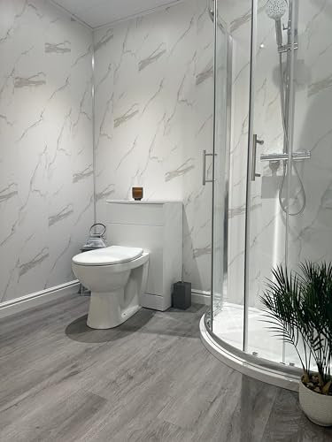 DBS Bathrooms White Marble Matt PVC Bathroom Wall Panels, Shower Wet Wall, Kitchen Cladding (5 Panels)
