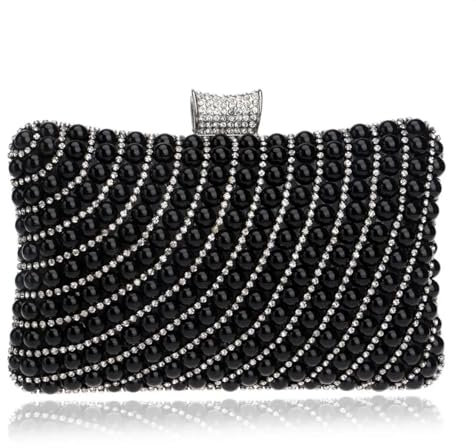YUEZHAN Abendtasche Damen Clutch Damen Abend Taschen Muschel Lady Kleine Kupplungen Party Dinner Hochzeit Braut Hohl Perlen Handtaschen Geldbeutel Ym1045Black
