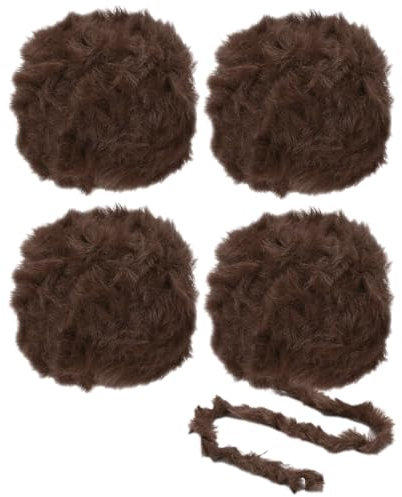 PATIKIL 32m Filato Pelliccia Sintetica, 4 Gomitoli Filato Soffice Filato Soffice Poliestere Chunky Pelliccia Peluche per Uncinetto Coperta Tappeto Maglione Sciarpa Cappello, Marrone Caffè
