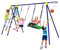 KOMFOTTEU Ensemble de Balançoire 5 en 1 avec 2 Balançoires, Échelle d'escalade, Filet d'escalade et Panier de Basket, Balançoire Enfant avec Cadre, Portique Balançoire d'extérieur