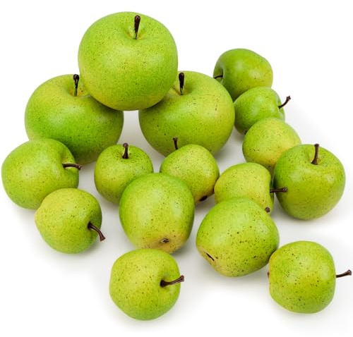Meiwlong 15Pcs Fake Green Apples, Plastic Fake Fruits for Decorations