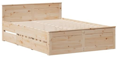 vidaXL Massivholzbett mit Kopfteil, Holzbett mit Bettfüße Schubladen Lattenrost, Doppelbett für Schlafzimmer, Bett Bettgestell, 140x200cm Kiefernholz
