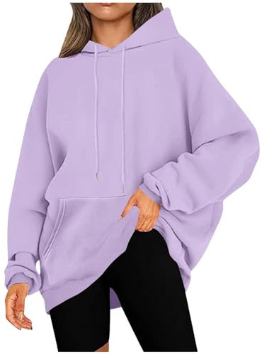 KOG Hoodie Damen Baumwolle Hooded Sweatshirt Einfarbige Hoodies Warm Bekleidung Frauen Oberteil Fashion Casual Frau Warmes Große Größen Oberteile Lila M