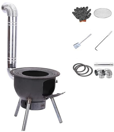 CMYCYDDPLY Holzofen, Brennofen, Holzofen Zum Kochen, Großer Tragbarer Camping-Raketenofen, mit Kaminrohr, Zum Kochen, Camping, Zelten, Wandern, Angeln(58cm)