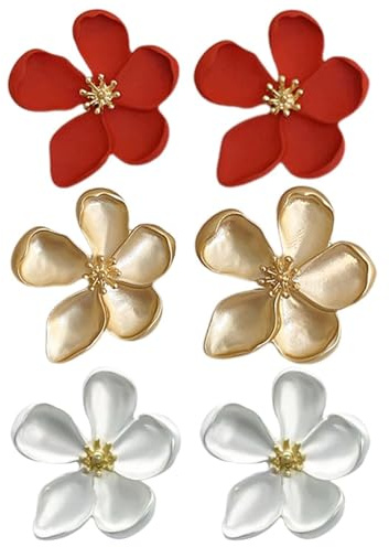 CWPFVQA Boucles d'oreilles À Fleurs Cinq Pétales, Grandes et Élégantes pour Femmes