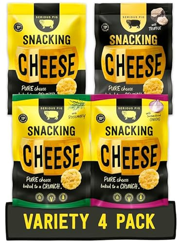Serious Pig Snacking Cheese Variety Pack, Classic Rosemary Truffle Caramelised Onion Flavours (4 x 24g)