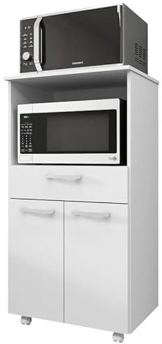 ACTUAL DIFFUSION Meuble Micro-Onde Blanc Mobile 2 Portes 1 Tiroir L 61 H 117.5 P 48.8 cm