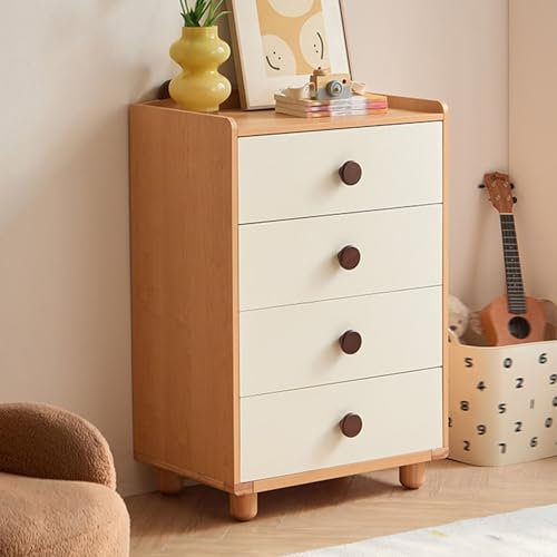 GUAWJRZDP Kommode, Schubladenschrank Aus Holz, Aufbewahrungsschrank Mit Schubladen, Schubladenschrank Schmal, for Kinderzimmer, Wohnzimmer, Holzfarbe + Weiß(4 Drawer Chest)