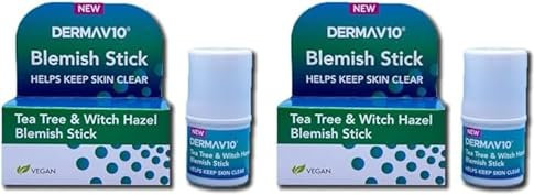 Derma V10 Blemish Stick, Tea Tree And Witch Hazel, For Clearer Skin, Calming And Soothing, Helps Target Spots And Blemishes, For Everyday Use, Vegan Friendly (Pack of 2)