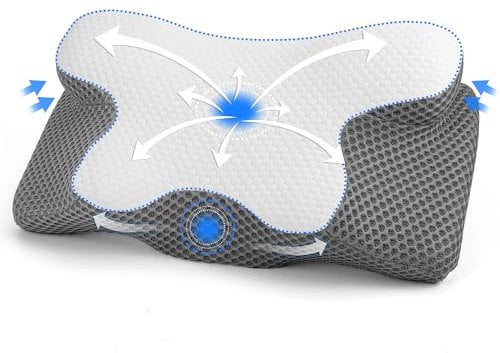 Gaethra Cuscino Cervicale per Dormire, 2 in 1 Cuscino in Memory Foam per Dolore alla Spalla, Cuscino Ortopedico Ergonomico per chi dorme sul Fianco, Sulla Schiena e Sullo Stomaco-63 x 12/9 x 34 cm