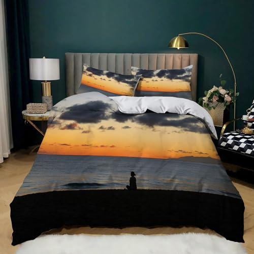 Bettwäsche 200X200 Winter Gelber Sonnenuntergang Bettbezug Super Weich, Bettwasche Set Mikrofaser,Bettdeckenbezug Mit Reißverschluss Und 2X80X80Cm Kissenbezüge