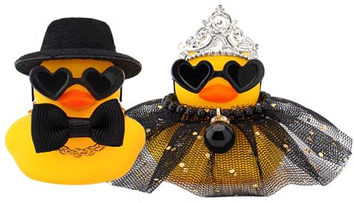 wonuu Paar 2er Set Hochzeit Gummiente, Braut Bräutigam Enten Ehe Gummiente Mini Paar Ente für Zeremonie Geschenk Souvenir Heiraten Segen Elegantes herzerwärmendes Geschenk, Schwarz
