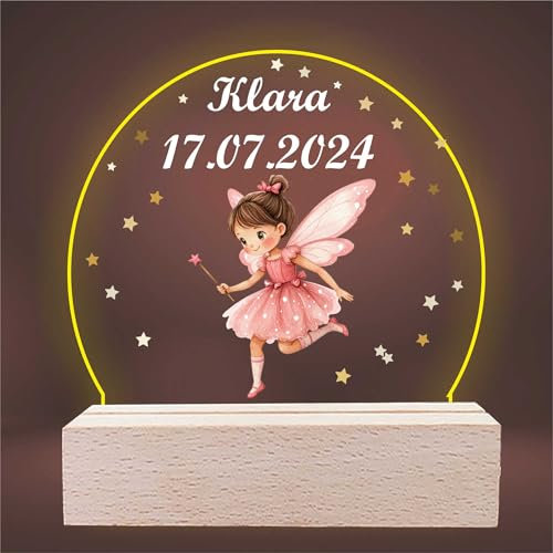 INDIGOS UG - LED Lampe personalisiert - Elfe - personalisierte Lampe für KInder - personalisierte Geschenke - Nachtlampe - Geschenk für Baby und Kinder mit Wunschtext