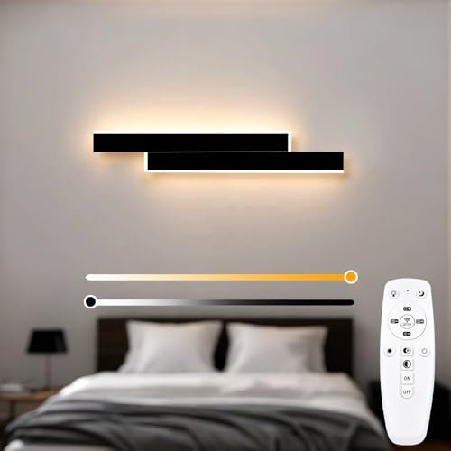 niuniaj Applique da parete interno con Telecomando,Creativo 15W 1800LM Negro Moderne Applique camera da letto,3 Temperature di Colore,Lampada da Parete LED Dimmerabile,60CM lampada da parete interno