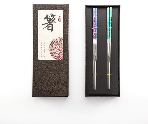 Premium Reusable Titanium-Plated Stainless Steel Chopsticks Set – Ideal Japanese & Korean Food Cooking and Anime Gifts – Non-Slip Metal Chopsticks Perfect as Kitchen Gifts (Rainbow Silver)
